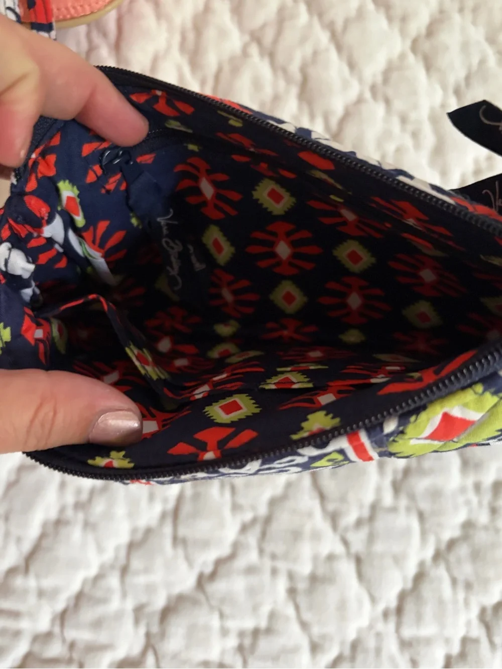 Vera Bradley Navy Quilted Wristlet with Red & Green Accents
